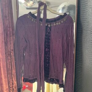 Purple Long Sleeve Top with Coin Detail